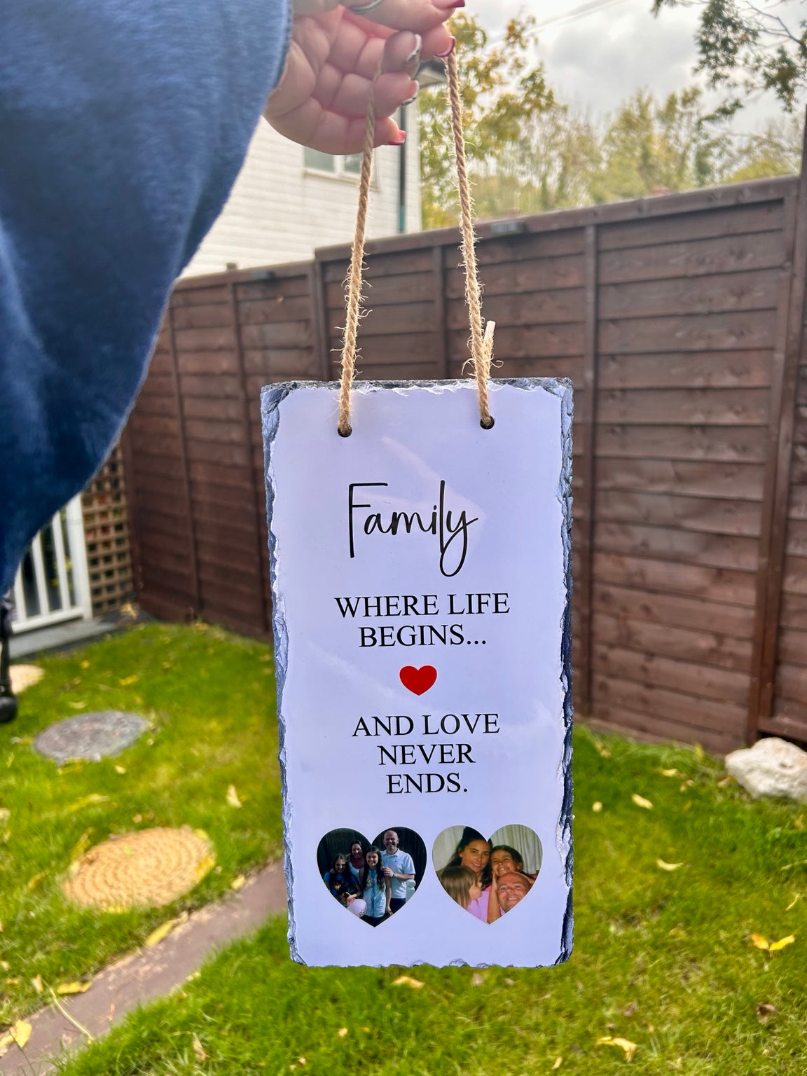 Personalised Hanging Slate Plaque | Photo Gift | Family Quote Slate Sign