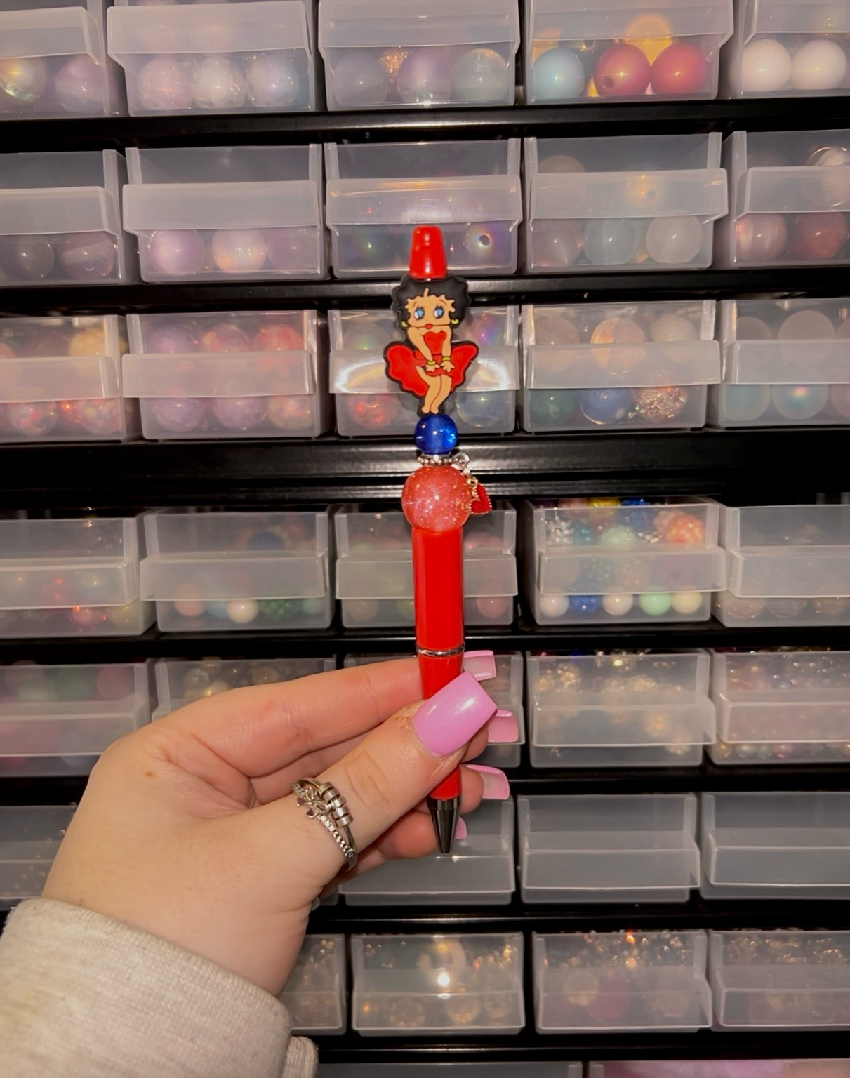 Red betty boop beaded pen | Cartoon character pen