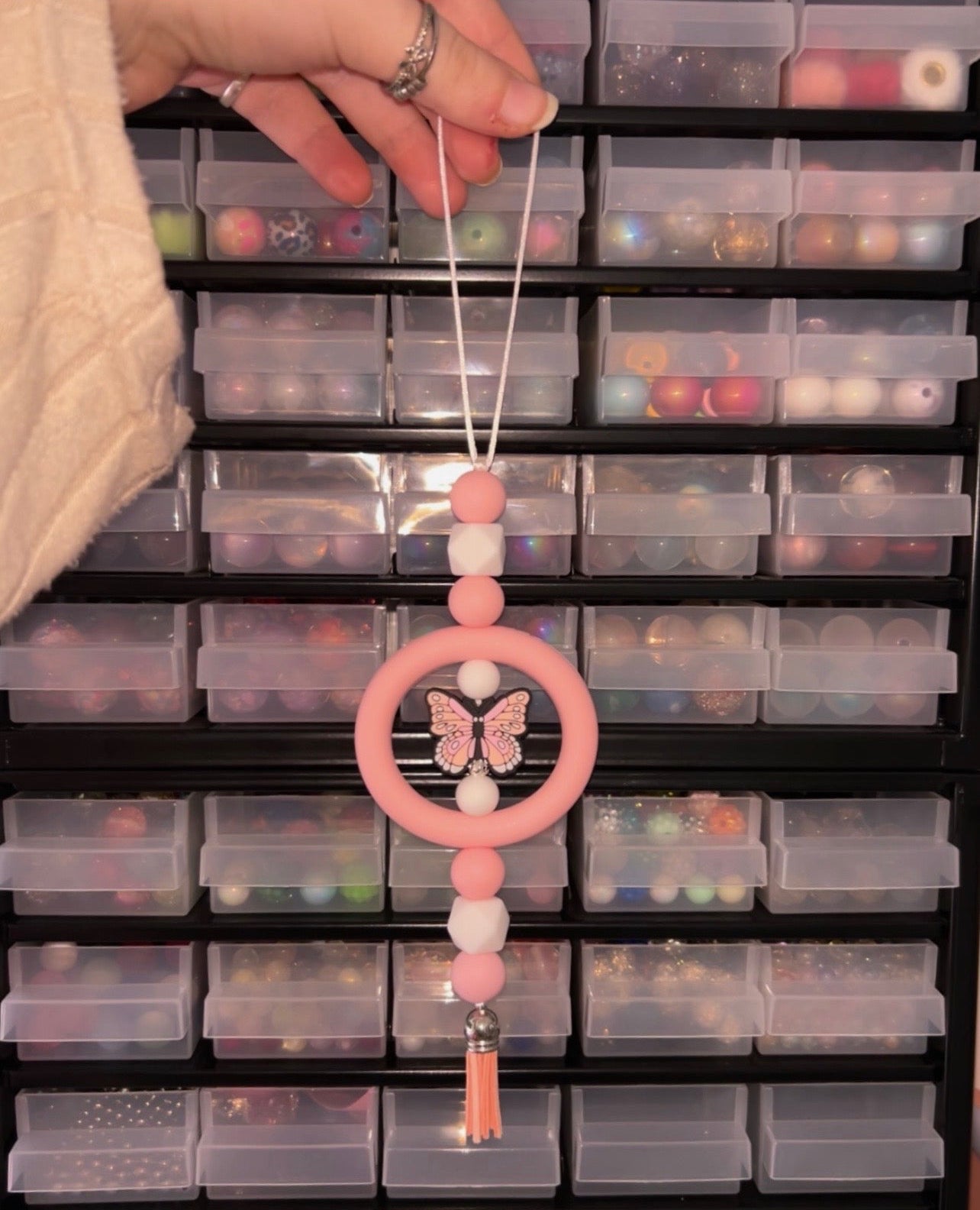Pink butterfly car charm | Cute hanging car accessory | Girly car decor