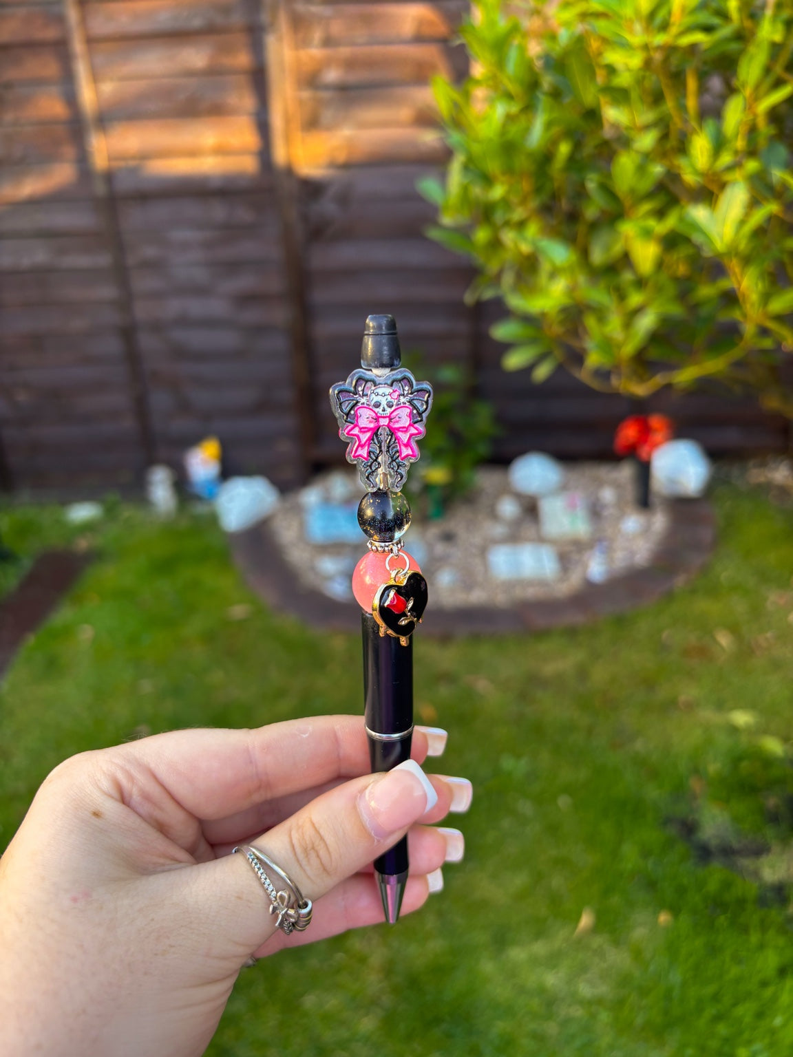 Handmade Spooky Bow Beaded Pen | Black Ink Ballpoint Pen