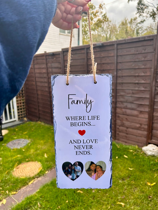 Personalised Hanging Slate Plaque | Photo Gift | Family Quote Slate Sign