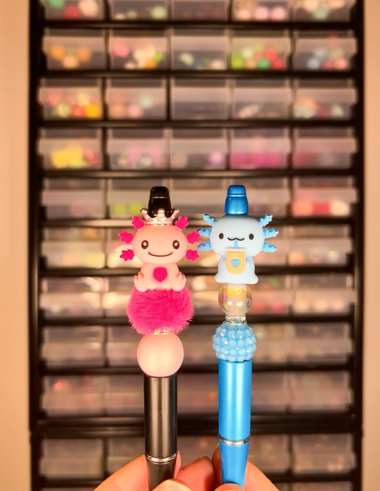 Axolotl beaded pens | Pen set | Pink & Blue stationery gift