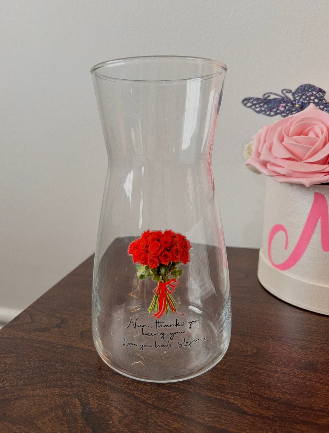 Personalised rose vase | Custom message glass vase