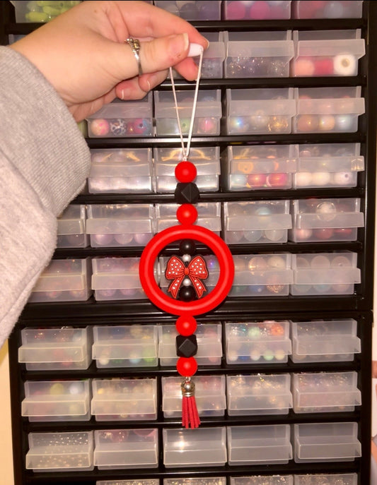 Red bow car charm | Cute hanging car accessory | Bow car decor