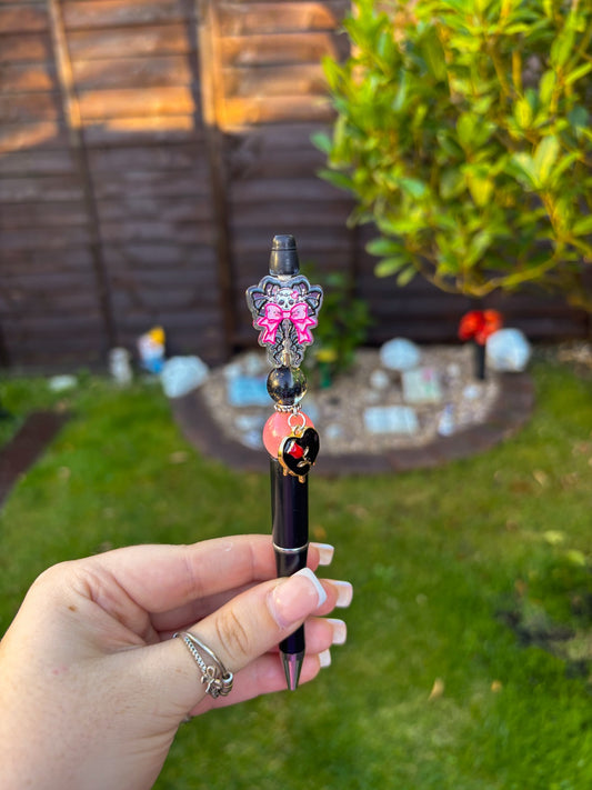Handmade Spooky Bow Beaded Pen | Black Ink Ballpoint Pen