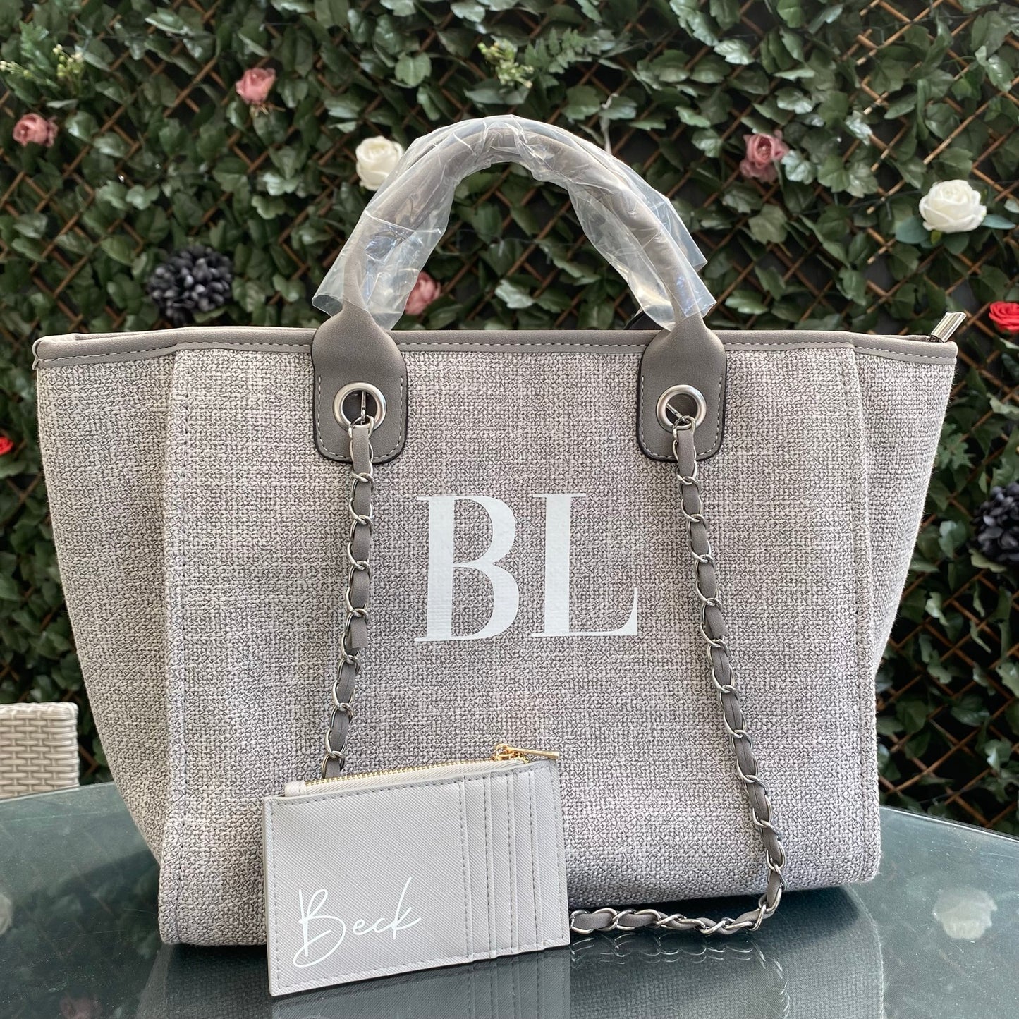Personalised Initial Tote Bag | Handbag with Chain Strap