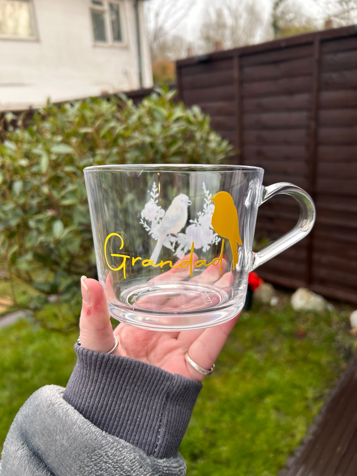 Personalised Bird Glass Mug | Custom Name Floral Bird Cup | Spring Mug Gift | Cute Nature Glass Mug