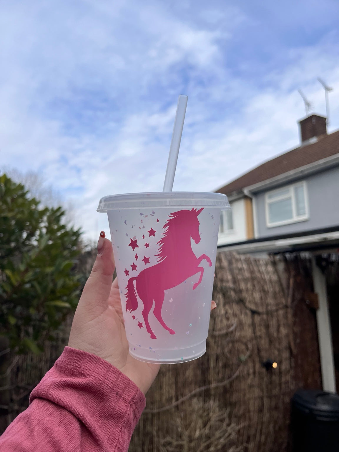 Personalised Unicorn Cold Cup 16oz | Kids Name Cup with Straw