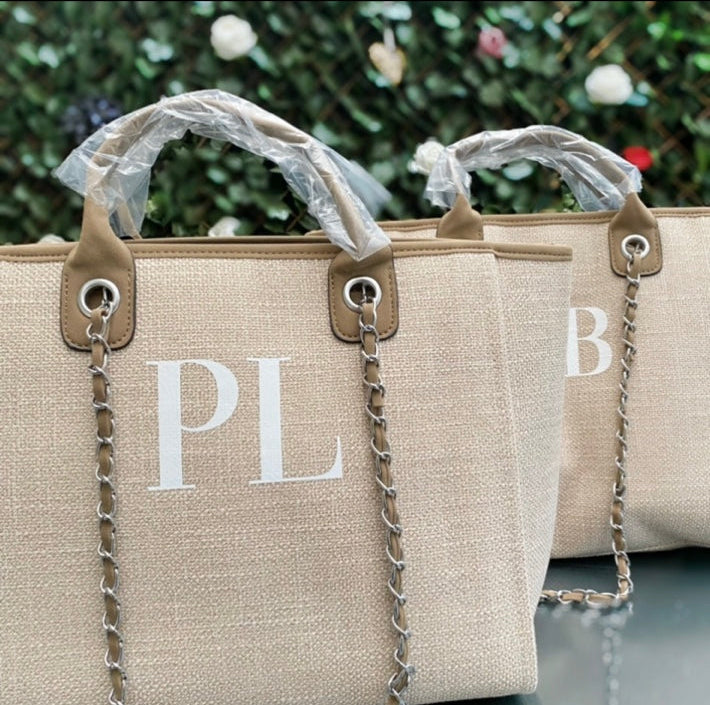 Personalised Initial Tote Bag | Handbag with Chain Strap
