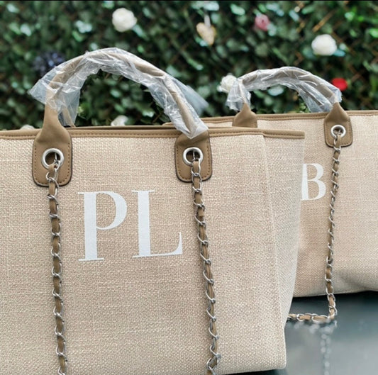Personalised Initial Tote Bag | Handbag with Chain Strap