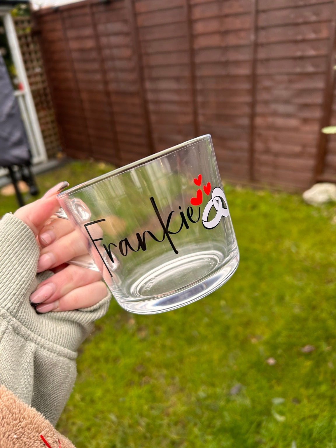 Personalised Name Glass Mug | Custom Couple Mug with Rings | Wedding Engagement Gift | Anniversary Present