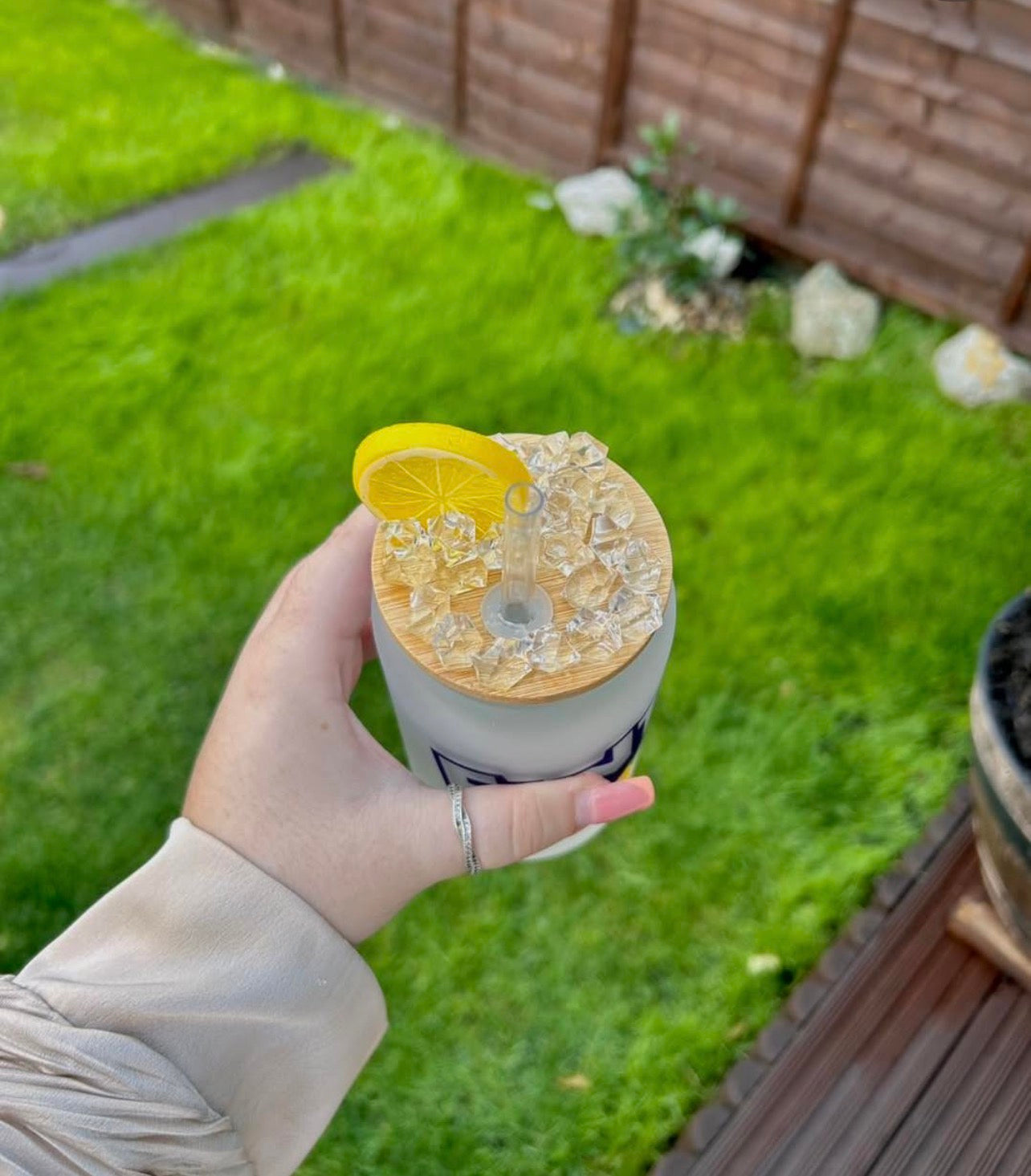Personalised Glass Can Cup with Bamboo Lid | Custom Name Iced Coffee Cup | Aesthetic Reusable Tumbler