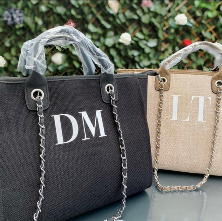 Personalised Initial Tote Bag | Handbag with Chain Strap