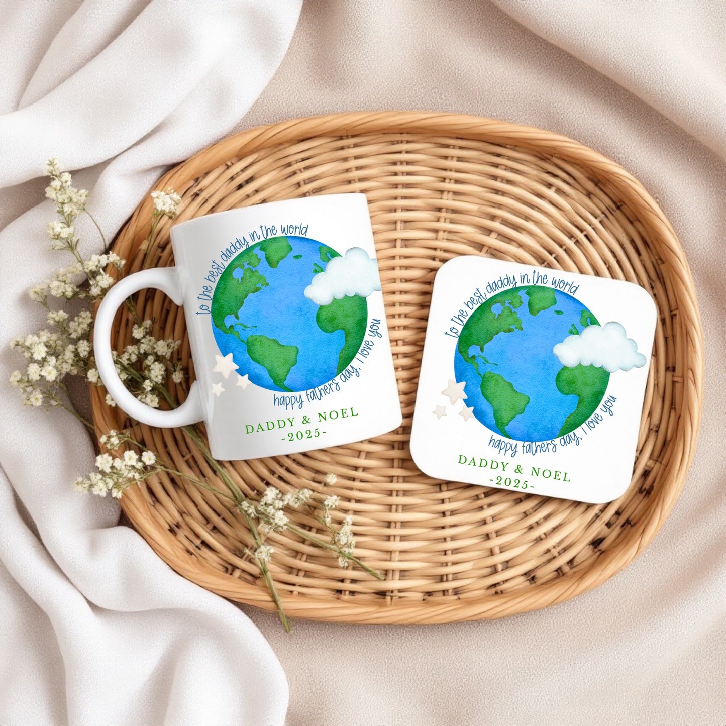 Personalised Daddy Mug & Coaster Set | Best Daddy in the World Gift | Custom Father’s Day Mug | From Baby Kids Gift