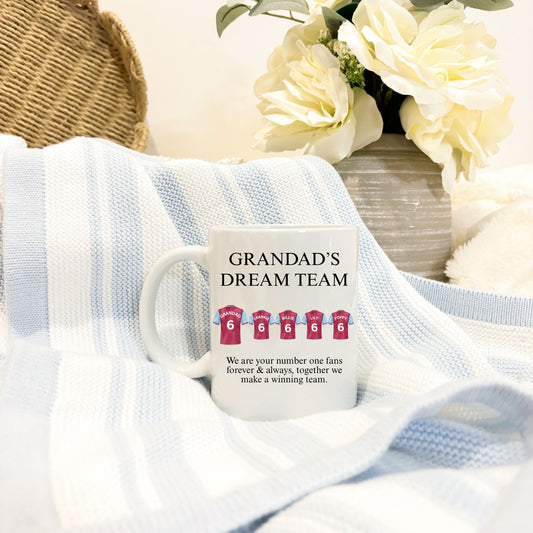Personalised Football Grandad Mug | Grandad’s Dream Team Mug | Custom Football Shirt Mug | Gift From Grandchildren | Football Fan Gift