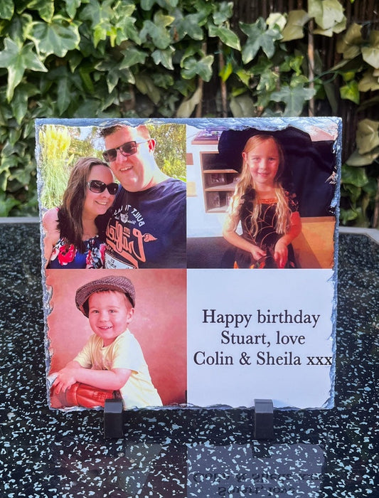 Personalised Photo Slate 3 Photos & Text | Custom Gift UK
