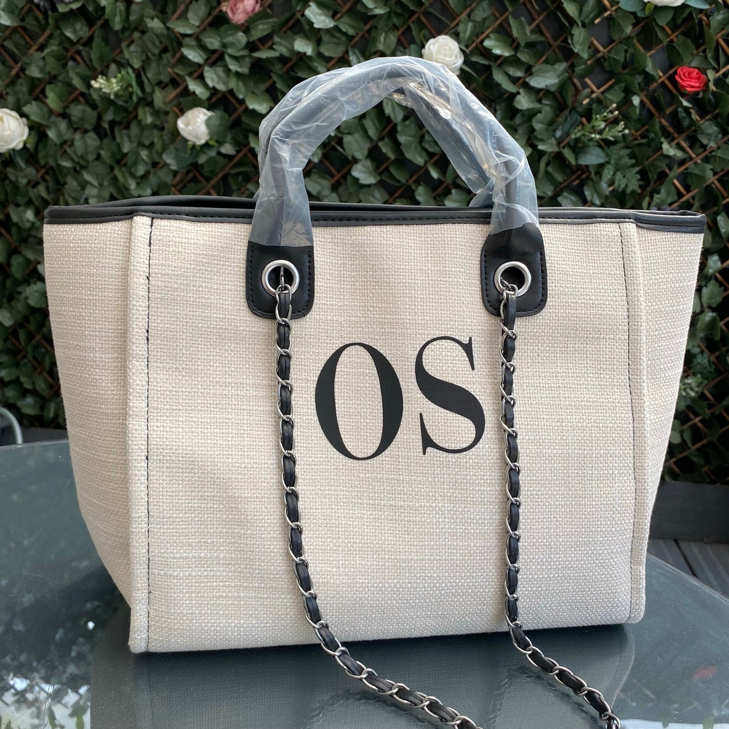 Personalised Initial Tote Bag | Handbag with Chain Strap