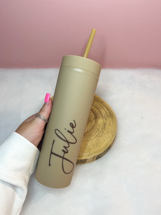 Personalised Skinny Tumbler with Straw | Custom Name Cold Cup | Aesthetic Drink Cup | Reusable Iced Coffee Tumbler