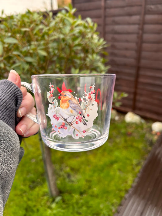 Personalised Robin Glass Mug | Robin Mug