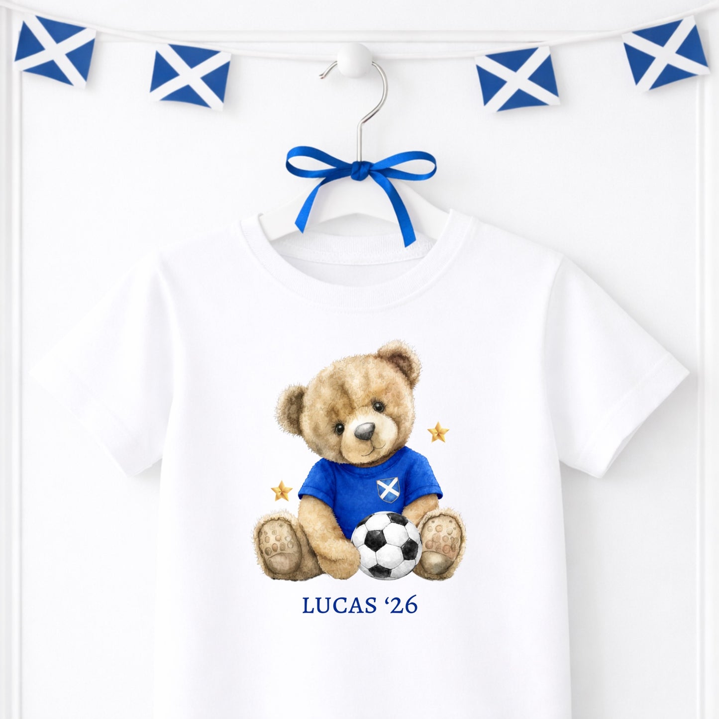 Personalised Kids World Cup 2026 T-Shirt | England Scotland Football Shirt | Custom Name Teddy Top | Boys Girls Match Day Outfit